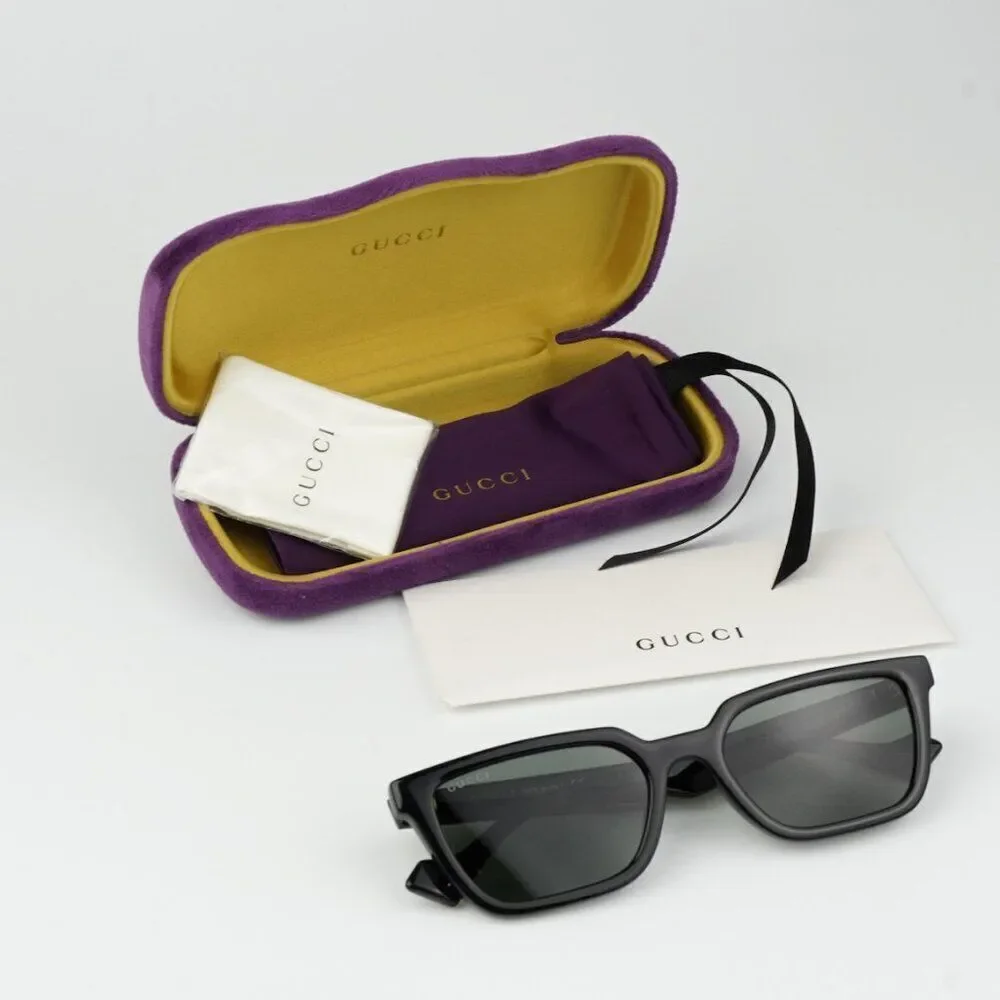 NEW Gucci GG1539S 001 Black Grey Unisex Rectangle Sunglasses GG 1539S